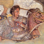 おなじみ、イッソスの戦いのモザイク画からブケパロスに乗るアレクサンドロス